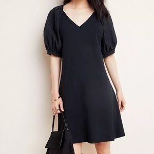 Anthropologie Black Mini Dress with Puffed Sleeves